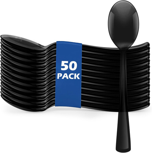 Black plastic spoons - black,